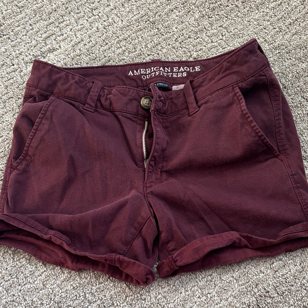 American Eagle Outfitters Women's Deep Burgundy Midi Shorts